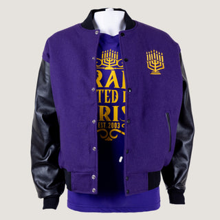 LEATHER IUIC CREST VARSITY JACKET