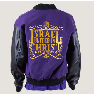 LEATHER IUIC CREST VARSITY JACKET