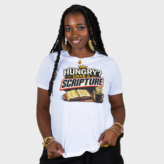 WOMENS HUNGRY GRAB A SCRIPT TEE